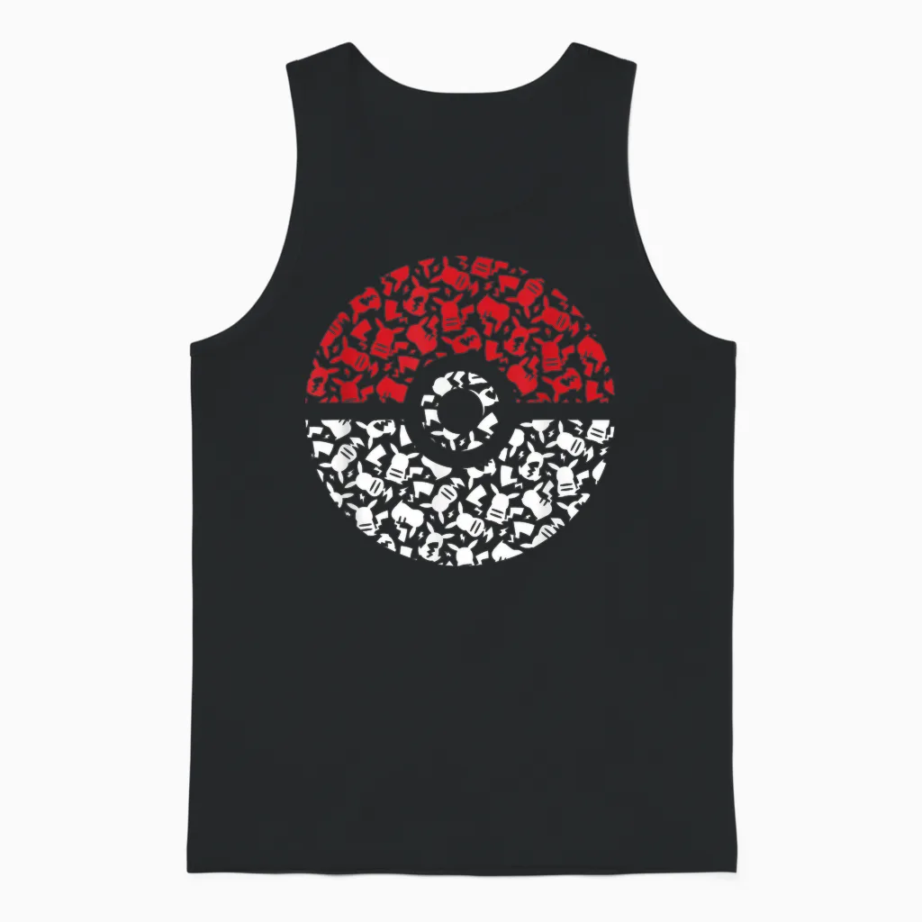 Pokemon Unisex Adult Pikachu Pokeball Pattern T-Shirt, Black, Small Unisex Tank Top in Black