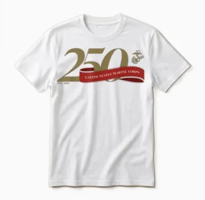 United States Marine Corps 250th Birthday Gold Logo Unisex T-Shirt - White