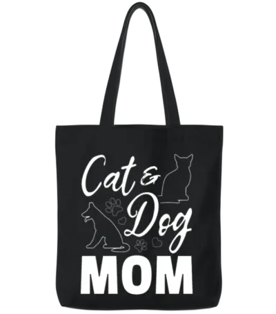 Cat & Dog Mom - Dog Cat Mama Dog Mama Dog Lover Tote Bags - Black