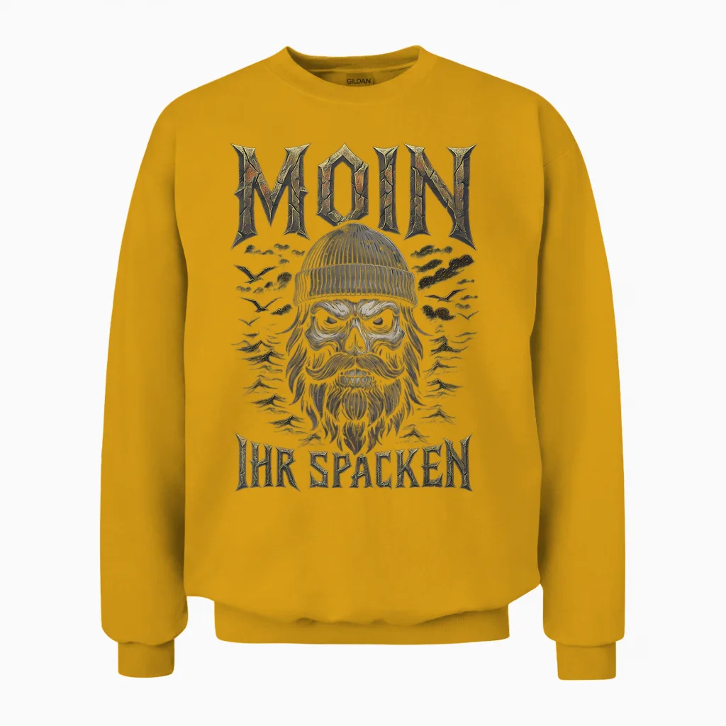 Moin Ihr Spacken North German Low German Skull Moin Unisex Sweatshirt in Gold