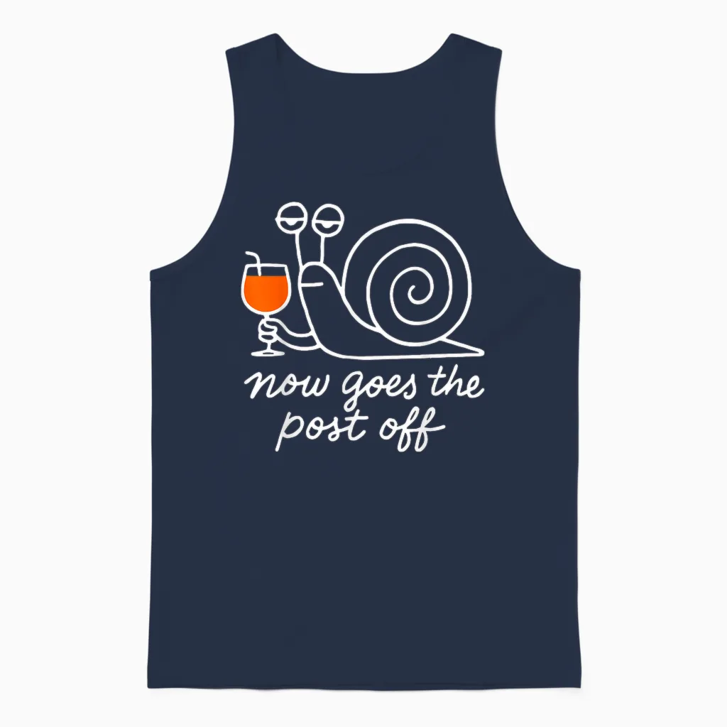 Now Goes the Post Off Unisex Tank Top in Navy