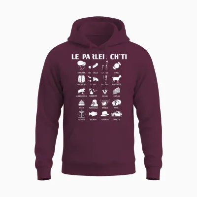 Humor Ch'ti Patois Vocabulary Expression Gift Region T-Shirt, Black, S Unisex Hoodie - Maroon