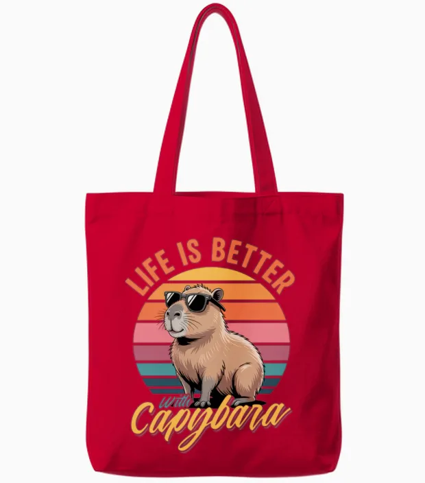 Funny Capybara Tote Bags in Red