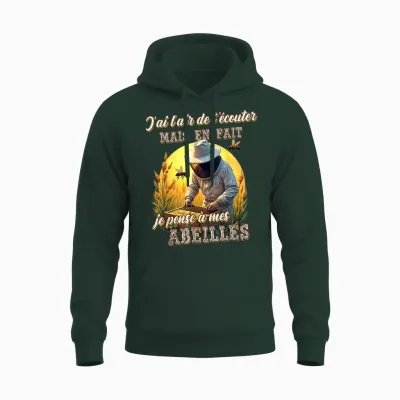Funny Beekeeper Gift Je Pensse à Mes Abeilles T-Shirt, Black, S Unisex Hoodie - Forest