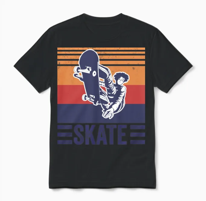 Skateboard Skate Skateboarder Retro Unisex T-Shirt in Black