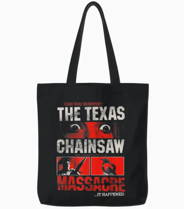 The Texas Chainsaw Massacre Can You Survive Eyes Horror T-Shirt, Black, S Tote Bags in Black