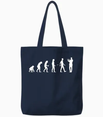 Flutist Gift Transverse Flute Player Evolution Man Tote Bags - Navy