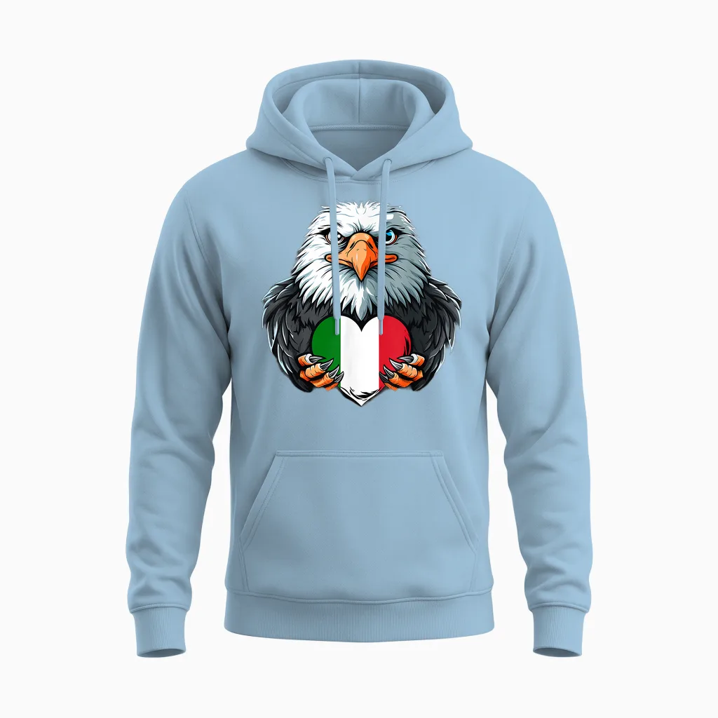 Drapeau Italien Aigle Fierté Italienne Racines Italiennes Drapeau Italie Unisex Hoodie in Light Blue