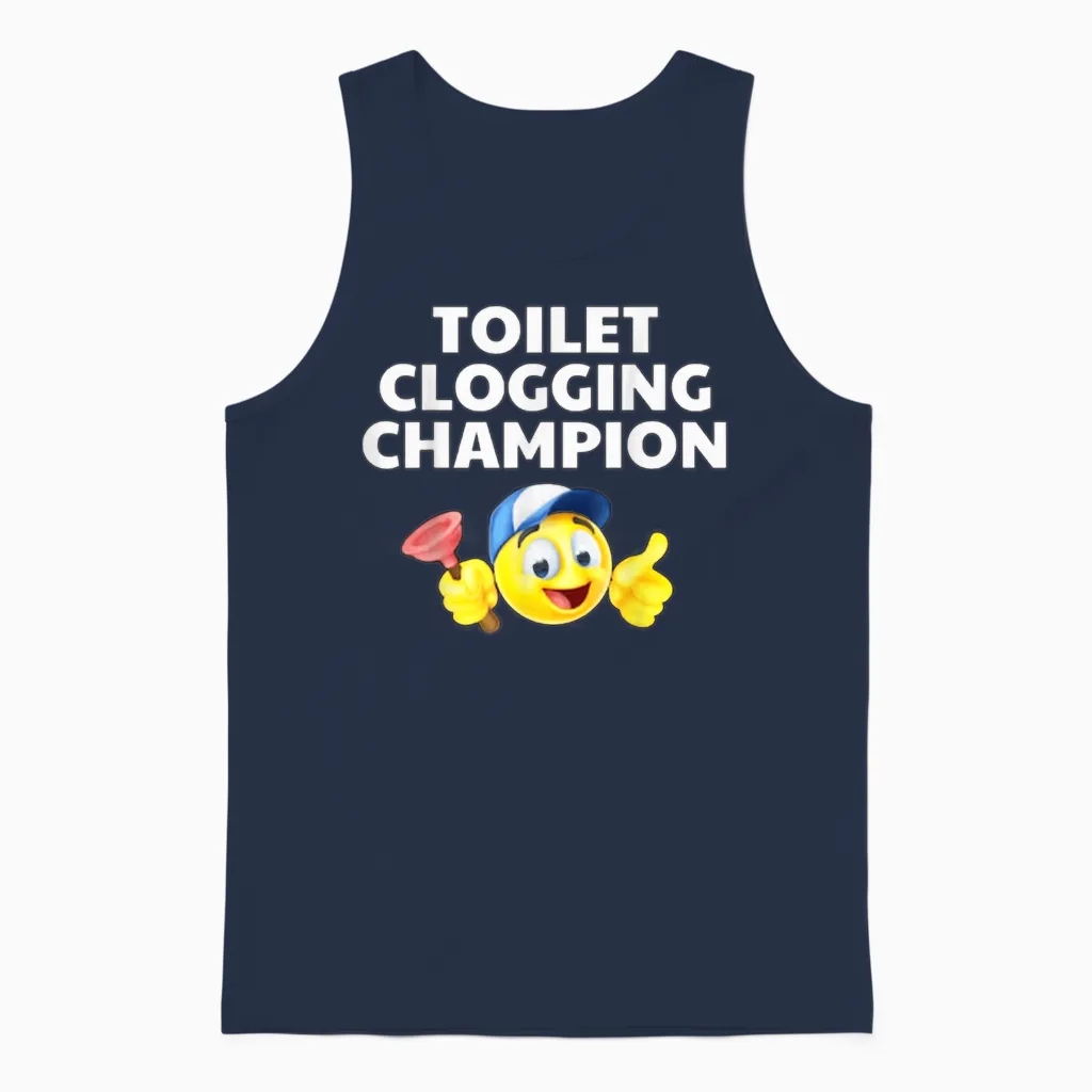 Toilet Clogging Champion Funny Meme Unisex Tank Top in Navy