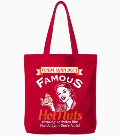 Fonda Lynn Dees Nuts Satisfies Funny Adult Humor Short Sleeve Tote Bags - Red