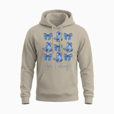 Am I Okay Boots Cowgirl Coquette Bow Women Girls Unisex Hoodie - Sand