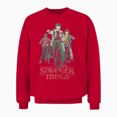 Stranger Things Hawkins Bike Riders T-Shirt, White, S Unisex Sweatshirt - Red