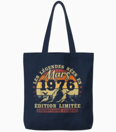 Vintage Mars 1976 Rétro Anniversaire 50 Ans Hommes Femmes Tote Bags - Navy
