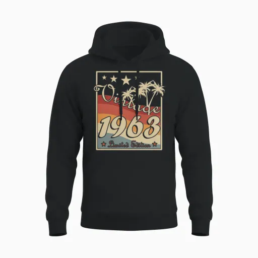 Vintage 1963 Retro Style Unisex Hoodie in Black