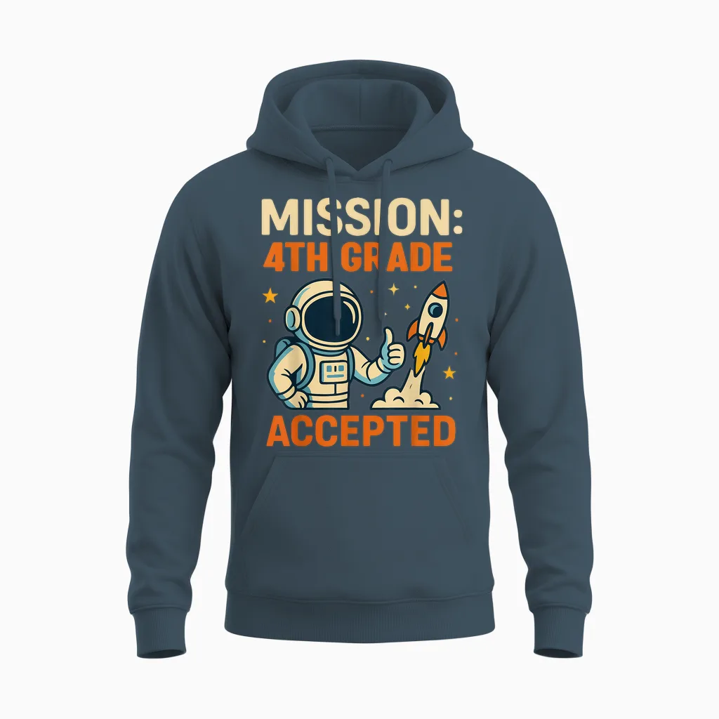Mission Fourth 4th Grade Accepted Astronaut Back to School Unisex Hoodie in Dark Heather