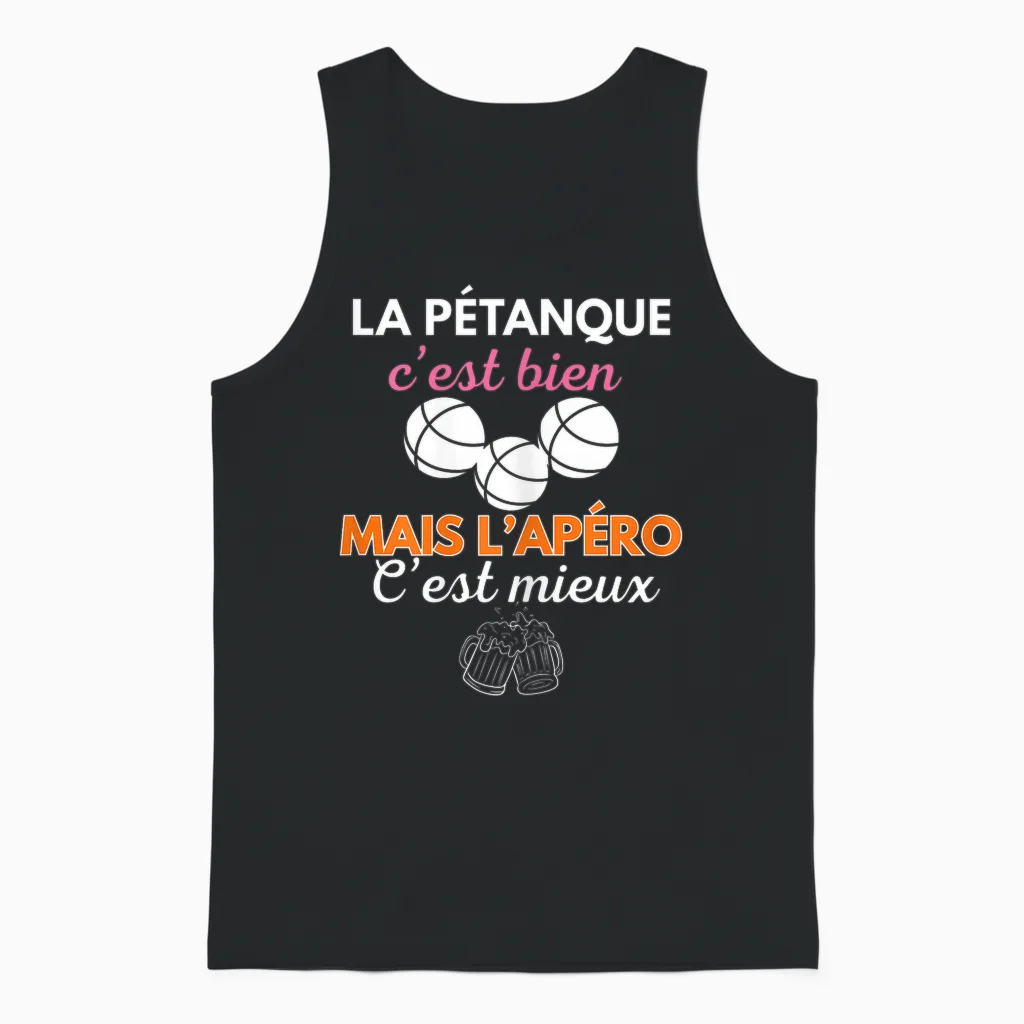 PĂ©tanque ApĂ©ro Humour Femme Cadeau Bouliste FĂȘte MĂšres Unisex Tank Top in Black