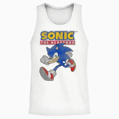 Sonic the Hedgehog Running Sonic Cool Portrait Vintage Unisex Tank Top - White