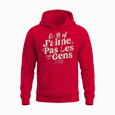 En Bref J'aime Pas Les Gens Drôle Cadeau Humoristique Humour Unisex Hoodie - Red