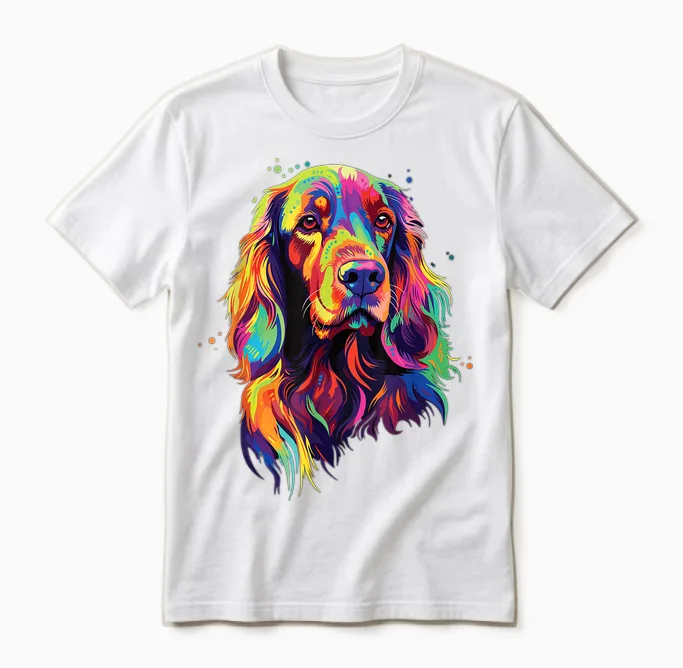 Watercolour Colourful Irish Setter Dog T-Shirt, Black Unisex T-Shirt in White