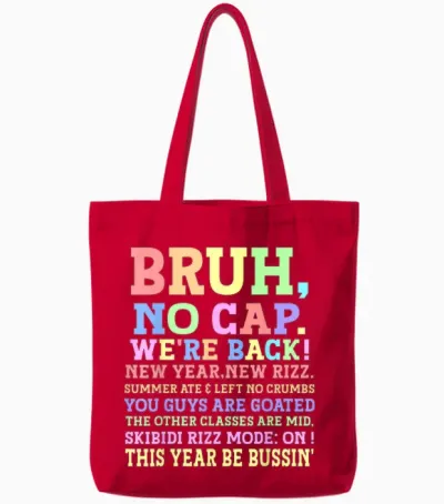 Funny Gen a Slang Teachers Happy 1st Day of School 2025 Tote Bags - Red