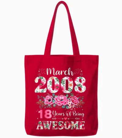 Floral Mars 2008 18 Ans 18e Anniversaire Femme 18 Ans Tote Bags - Red