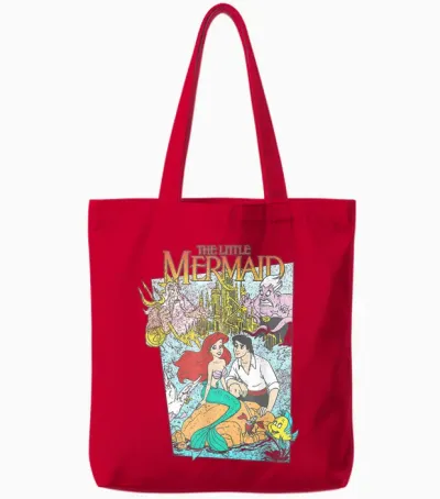 Disney the Little Mermaid Movie Cover T-Shirt, Grey, S Tote Bags - Red