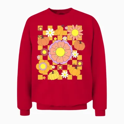 Pumpkin and Flower Retro Unisex Sweatshirt - Red