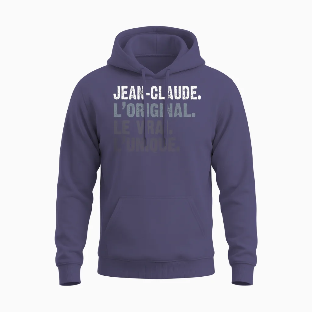 Man Humour Gift Idea Personalised Name Jean-Claude T-Shirt, Black, S Unisex Hoodie in Heather Sport Dark Navy