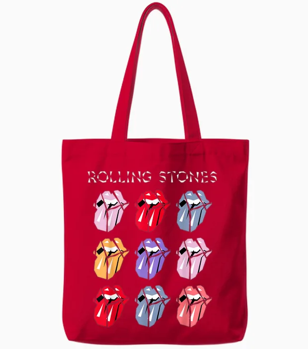 Offizielle the Rolling Stones Hd Multi Color Tongue Tote Bags in Red
