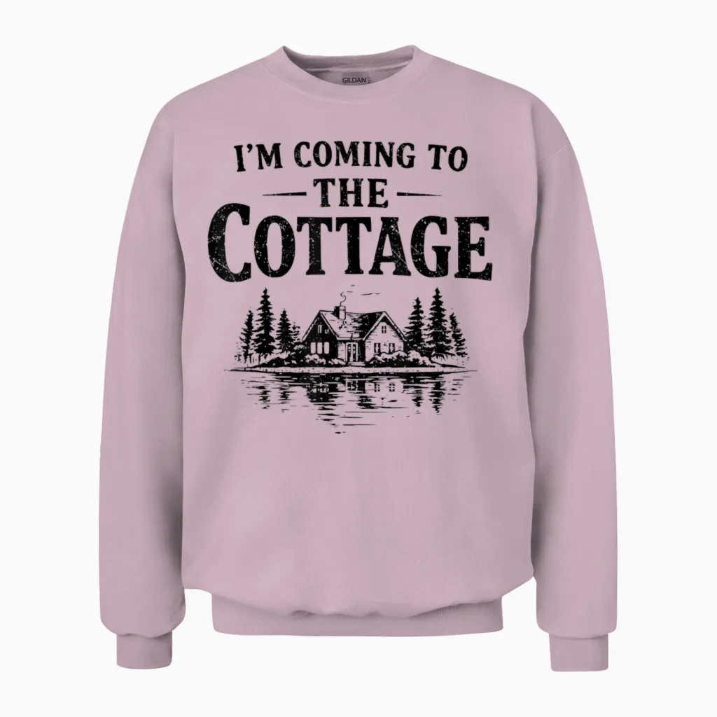 Romance Hockey Couple Men Women I'm Coming to the Cottage Unisex Sweatshirt in Light Pink