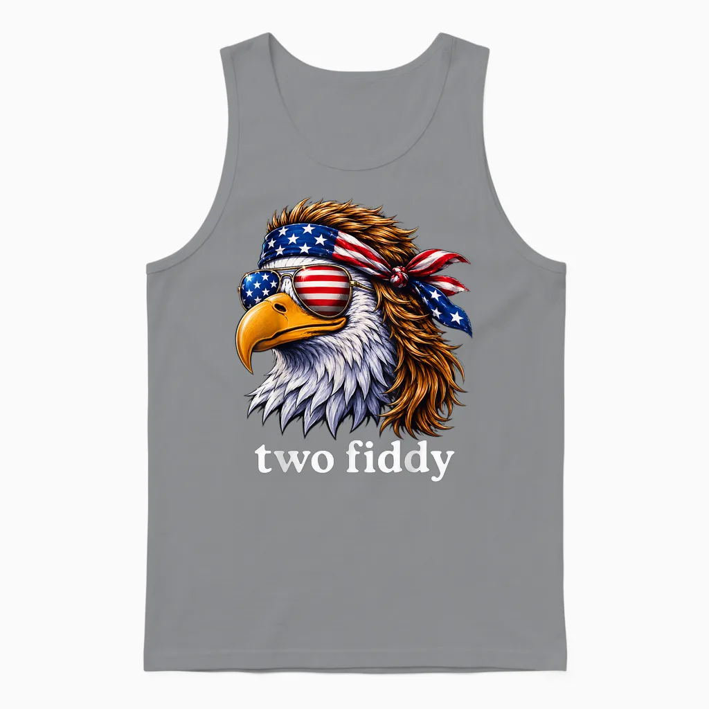 Funny Patriotic Eagle Two Fiddy 4th of July Anniversary Us Unisex Tank Top in Sport Grey