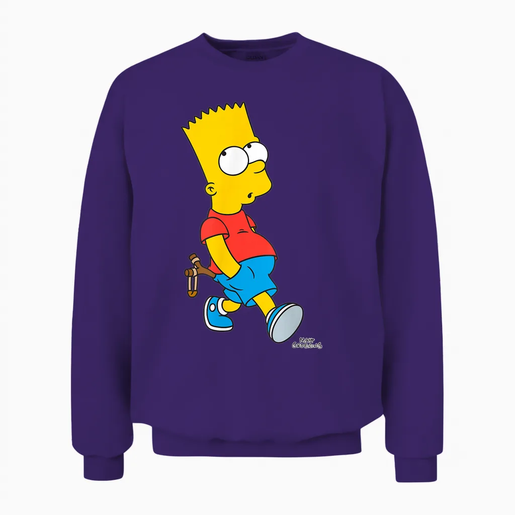 The Simpsons Bart Simpson with Slingshot Unisex Sweatshirt in Purple