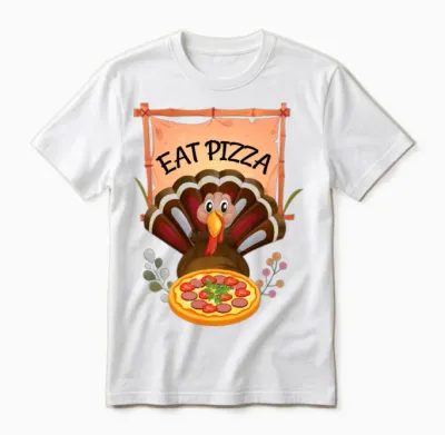 Funny Thanksgiving Eat Pizza Funny Turkey Unisex T-Shirt - White