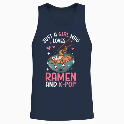Just a Girl Who Loves Ramen and K-Pop Graphic Teen Girls Unisex Tank Top - Navy