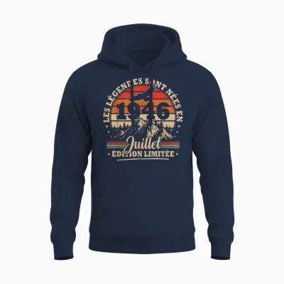 Vintage Anniversaire 80 Ans Cadeau Pour Né En Juillet 1946 Unisex Hoodie - Navy