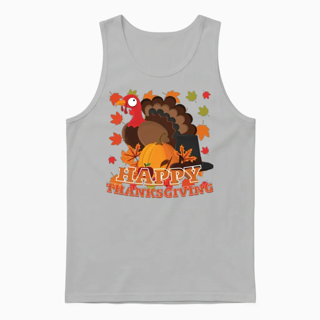 Happy Thanksgiving Day Hallothanksmas Turkey Unisex Tank Top in Ash