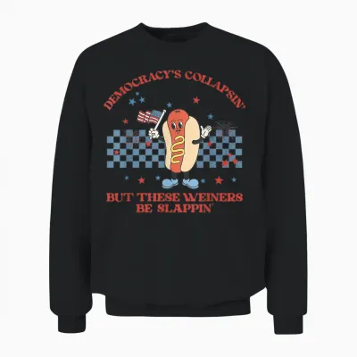 Funny Hot Dog Democracy's Collapsing 4th July Protest Trump Unisex Sweatshirt - Black