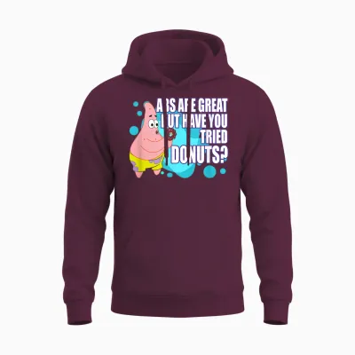 Patrick Star Loves Donuts Unisex Hoodie - Maroon