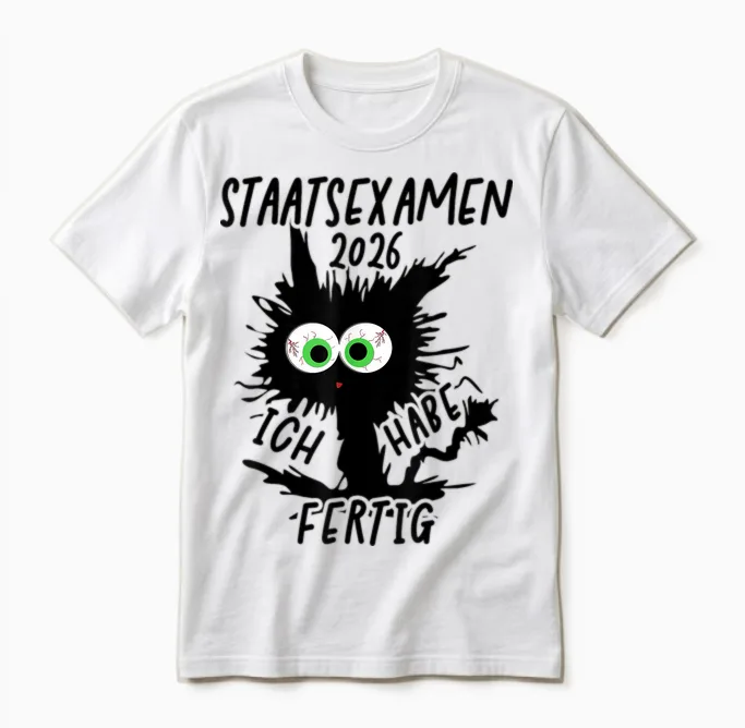 Staatsexamen 2026 T-Shirt with German Text "ich Habe Fertig Staatsexamen Geschafft" Unisex T-Shirt in White