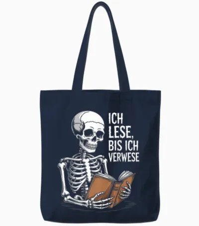 Ich Lese Bis Ich Verwese Skelett Tote Bags - Navy