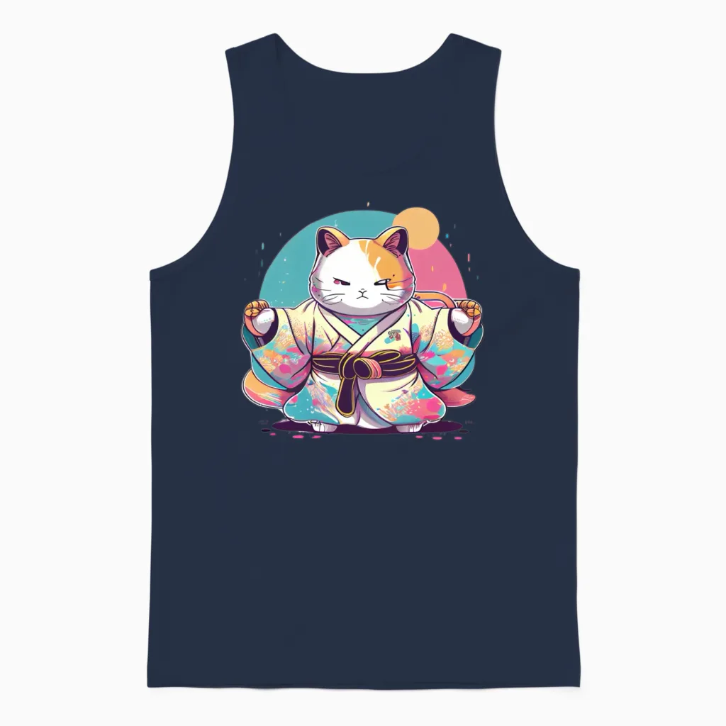 Cat Kimono Lovers Gift Unisex Tank Top in Navy