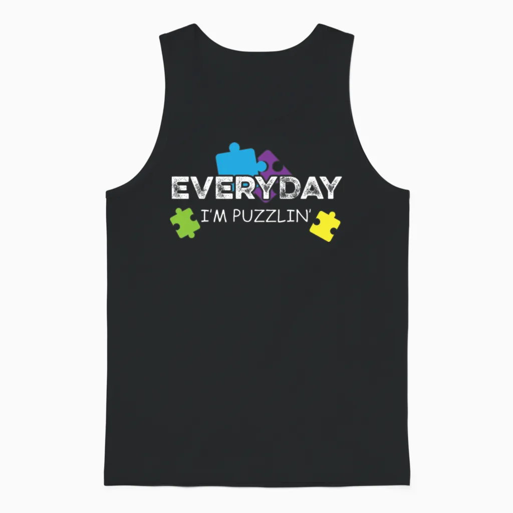 Everyday Puzzlin' Confuse Person Gift Unisex Tank Top in Black