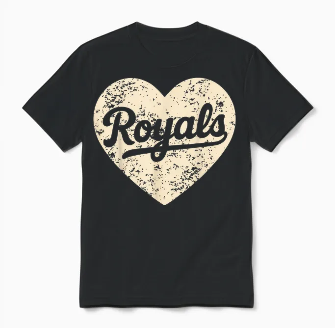 Retro Royals Heart Distressed Style Gift for Men Women Unisex T-Shirt in Black