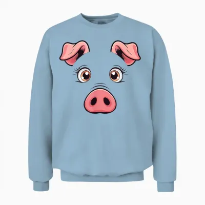 Pink Pig Face Costume for Adults, Children, Men and Women Unisex Sweatshirt - Light Blue