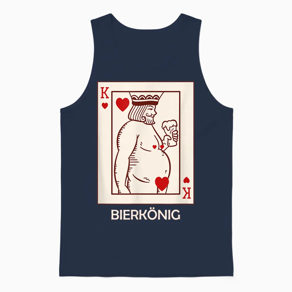 King Beer Poker Card Beer Costume Drinking Celebrations Beer Belly T-Shirt, Black Unisex Tank Top in Navy