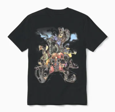 Disney Kingdom Hearts Group Shot Deep Dive Sketch Unisex T-Shirt - Black