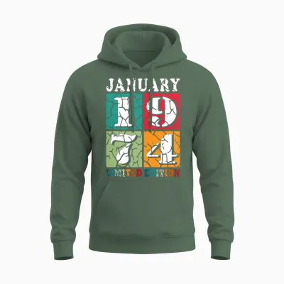 January 1974 Vintage Birthday Present Unisex Hoodie - Military Green