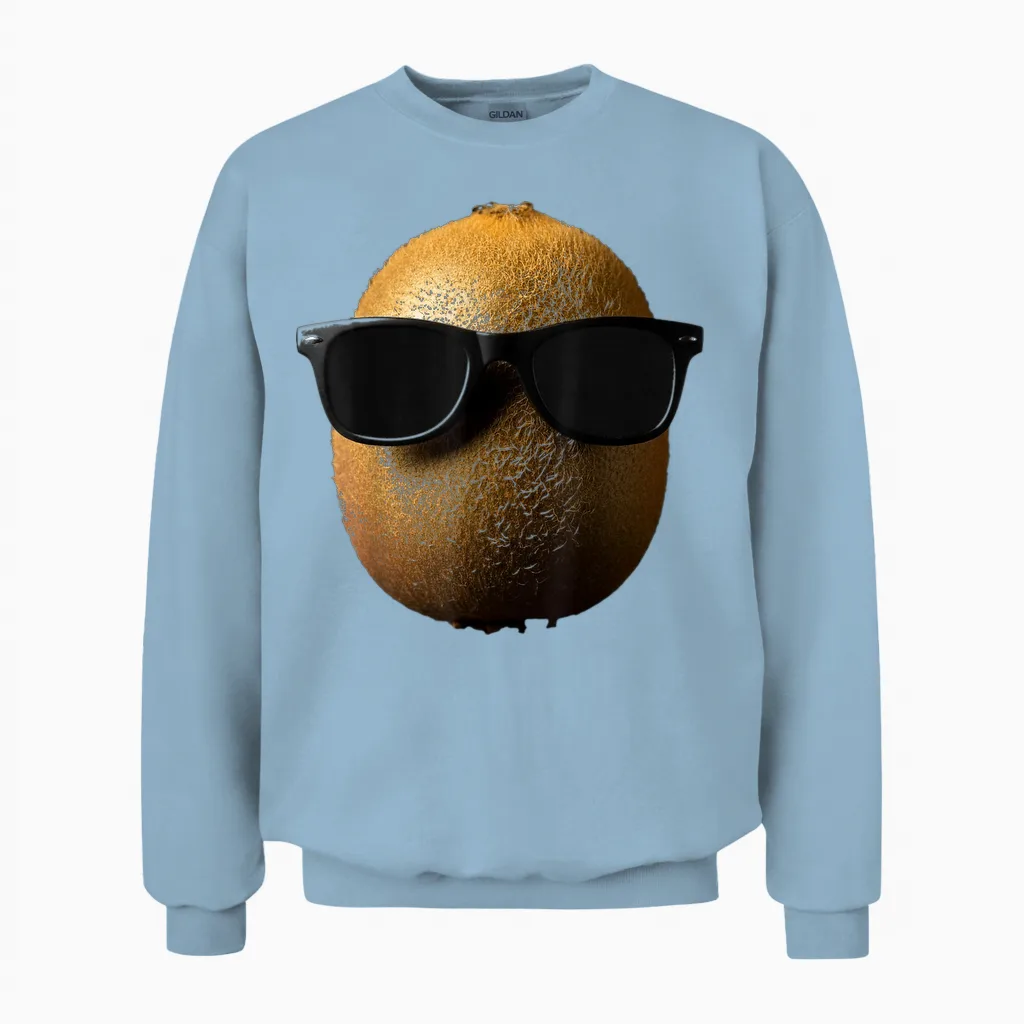 Cool Kiwi Wearing Sunglasses Funny Fruit Unisex Sweatshirt in Light Blue