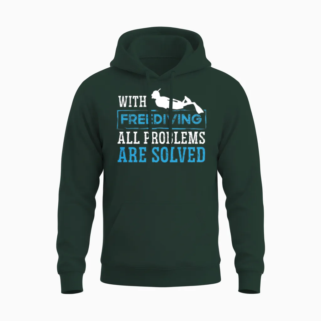 Freediving All Problems Solved Freediver Diving Unisex Hoodie in Forest
