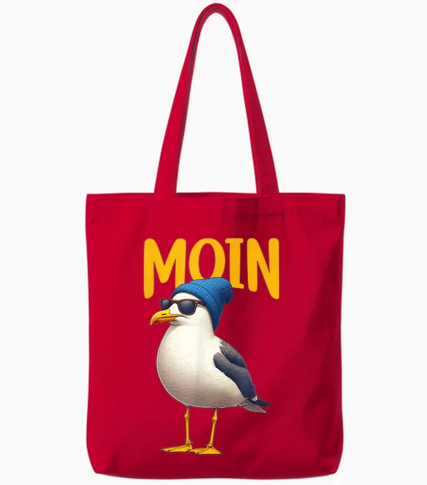 Moin Möwen Vogel Meer Hamburg Plattdeutsch Maritim Gruß Tote Bags in Red
